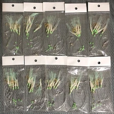 10pks Size 1/0 Fishing Sabiki Bait rigs Fish Skin Glow head Lure Saltwater NEW