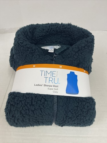 Time & Tru Womens Plush Sherpa Vest With Pockets Size M(8-10) Green New