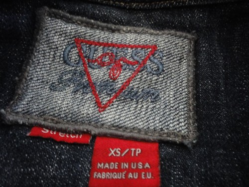 JUNIOR LADIES DENIM BLUE RHINESTONE CROPPED JEAN JACKET SIZE XS BY GUESS - Picture 6 of 11