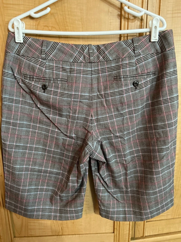 Pantalones Cortos Mossimo Mujer a Cuadros Talla 12 Gris y Rosa Poliéster Mezcla Rayón Doble Pero Foto 3 de 4
