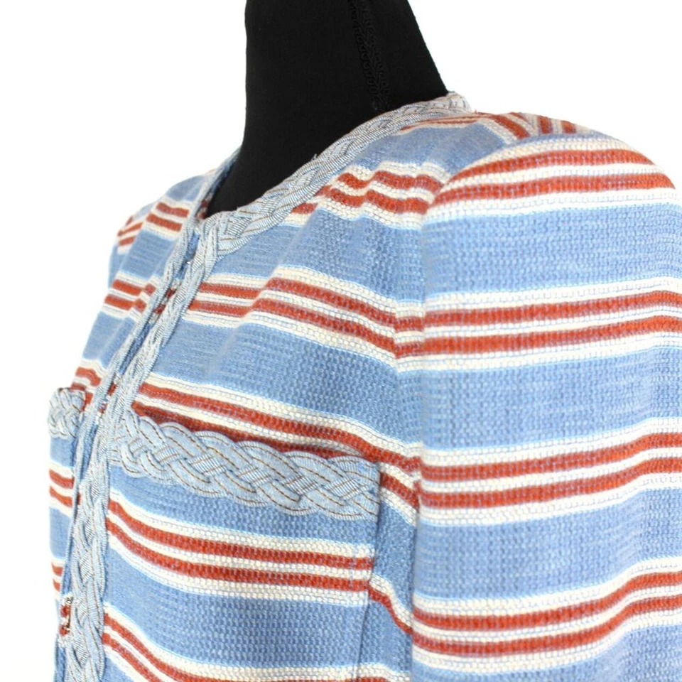 Veronica Beard Arrowe Striped Jacket NEW Multicolor Blue Braided Trim Blazer 14 - Image 3 of 4