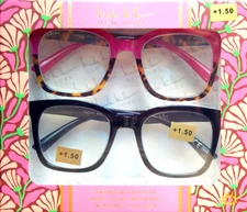NICOLE MILLER 2-PK PREMIUM READING GLASSES READERS BLUE LIGHT FILTER  +1.50 NEW