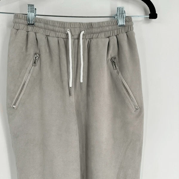 Pantalones Jogger MissGuided Cintura Alta Cordón Micro Gamuza Estilo Moto Gris Talla Foto 2 de 4