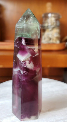 120 Grams Fluorite Purple & Green Tower Crystal Wand Point  3-1/2'' Tall