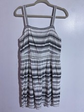 Ann Taylor Loft Dress S White Gray Stripe Fit Flare Sleeveless Beachy Sundress