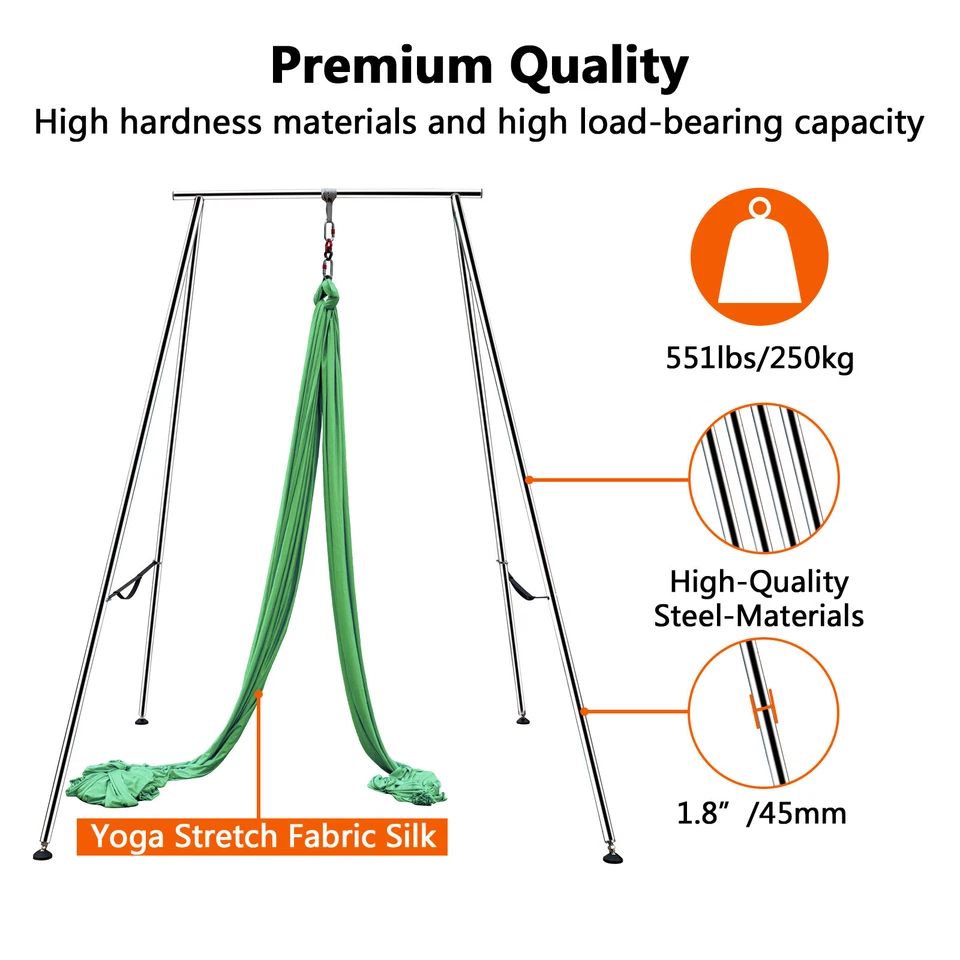 Lojok 6.6 FT~9.6 FT Adjustable Height Yoga Stand with 33 FT Aerial Silk (Green) - Image 3 of 4