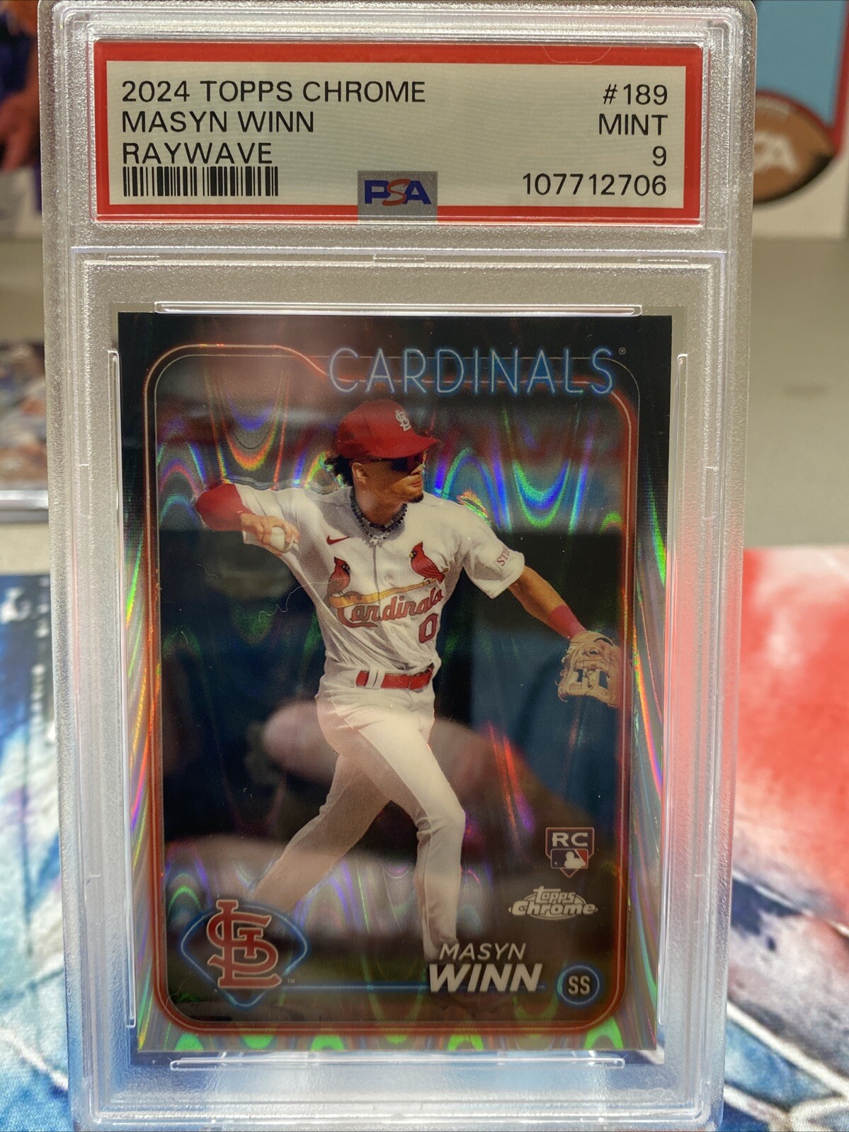 2024 Topps Chrome #189 Masyn Winn Raywave Refractor PSA 9 Mint