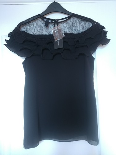 Womens Black Lace Frilly Top By New Look Size 6 - Picture 11 of 19