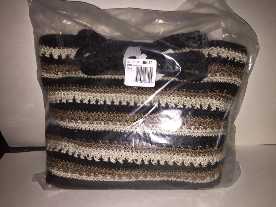 Bolso de Mano Croft & Barrow Para Mujer Tejido a Rayas Cartera "RAYAS NEGRAS" Nuevas Etiquetas  Foto 2 de 3