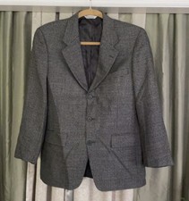 Vintage 44R Claiborne Blazer Suit Jacket Houndstooth Gray Black EUC