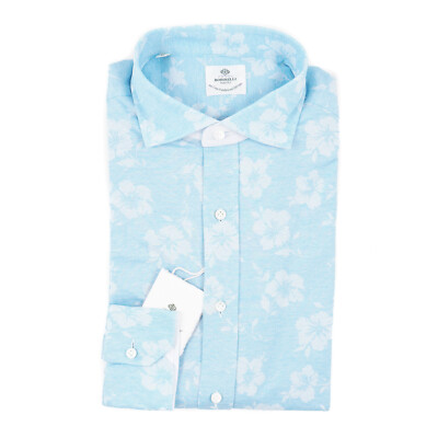 Luigi Borrelli Slim-Fit Tropical Floral Knit Jersey Cotton Shirt M (Eu 40) NWT