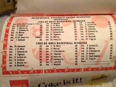 1982-83-wall-calendar-marshall-county-high-school-ky-football-basketball-coke-ebay