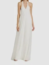 $595 Halston Women's Ivory Silk Crepe-Chiffon Overlay Ori Jumpsuit Size 12