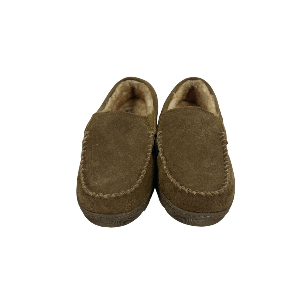 Eddie Bauer Mens Suede Moccasin Slippers XL (11-12) Faux Fur Lined
