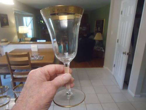 Set of 12 Tiffin-Style Heavy Gold Trimmed 7 3/4" Optic Water Goblets - Picture 2 of 8