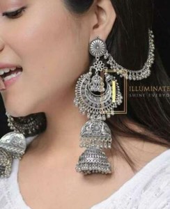 India Traditional Silver Oxidized Bollywood Fashion Jewelry Drop Earrings Jhumka