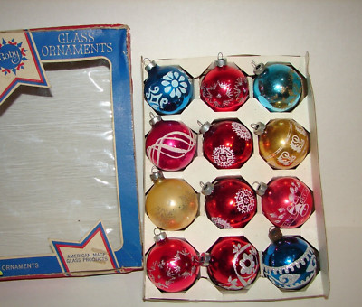 Vintage Mix Lot 'Mercury Glass' Christmas Ornament Mica Stencils Coby Box