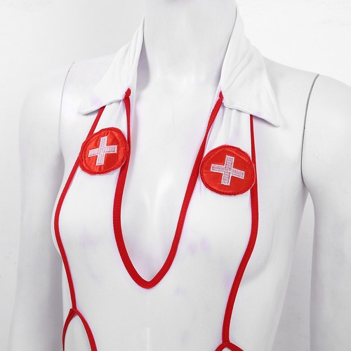 Nurse Cosplay Uniform Cupless Bra Top Costume Babydoll Dress Lingerie Bodysuit - Picture 111 of 139