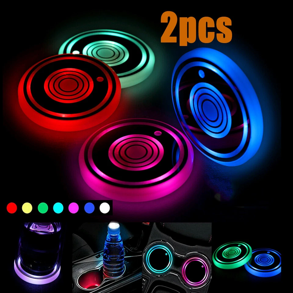 2PCS Car Cup Bottle Holder Mat 7 Color LED Coaster Pad Atmosphere Light Decor — 第 3/4 张图片