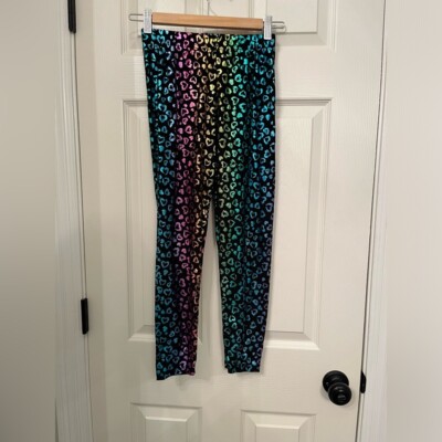 Betsey Johnson Girl's Rainbow Metallic Hearts Printed Leggings Sz Large (12)
