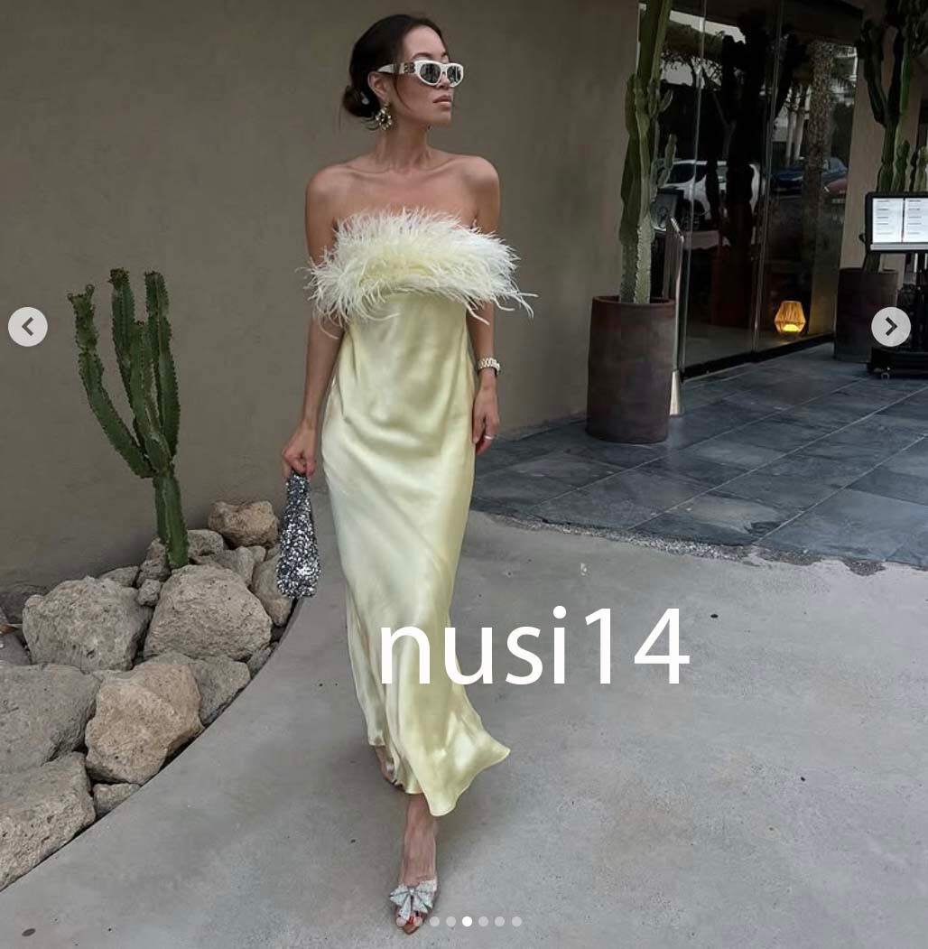 ZARA NEW WOMAN SS25 FEATHERED SATIN MIDI DRESS YELLOW GREEN XS-XL  2168/002/500