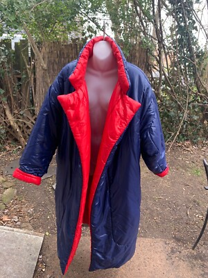 Vtg ORIGINAL 1980's  NORMA KAMALI REVERSIBLE SLEEPING BAG COAT NAVY BLUE AND RED