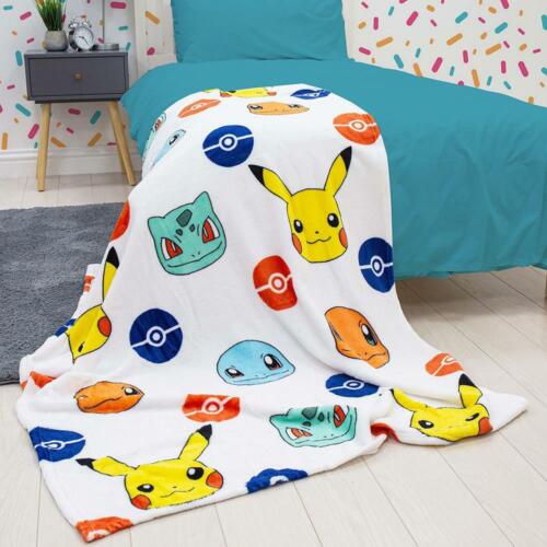 Pokemon Fleece Blanket Badges Kids Snuggly Sofa Throw Soft Velour Feel