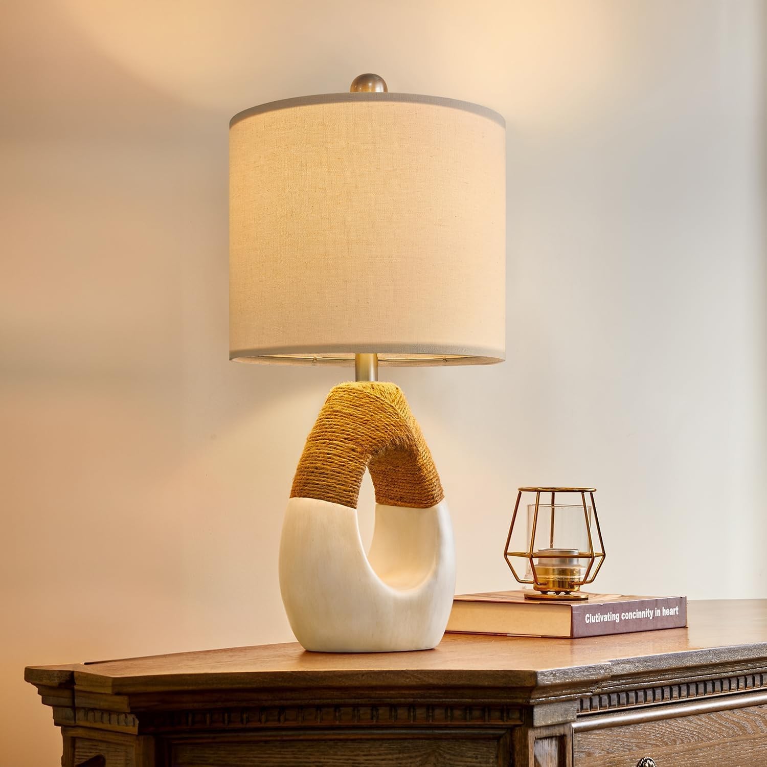 Boho Table Lamps Bedroom Living Room Set 2 Small Farmhouse Rattan Table Lamp 19”