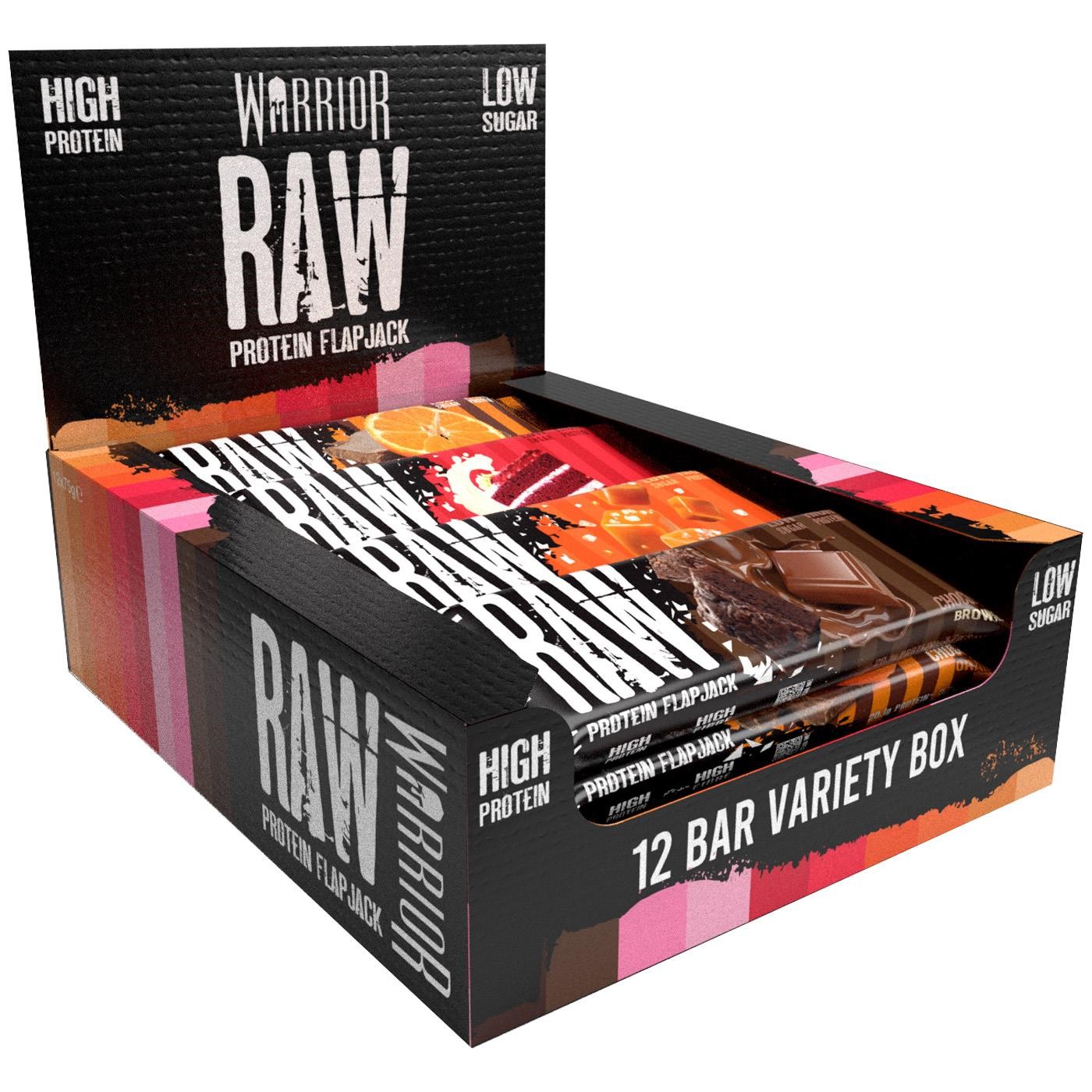 Warrior Raw Protein Flapjack Variety Box Low Sugar Snack Mix Bars Pack 12×75g