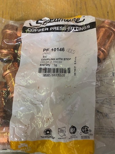 (10 Pack) Streamline Press Copper Coupling with Stop 3/4" PF10146