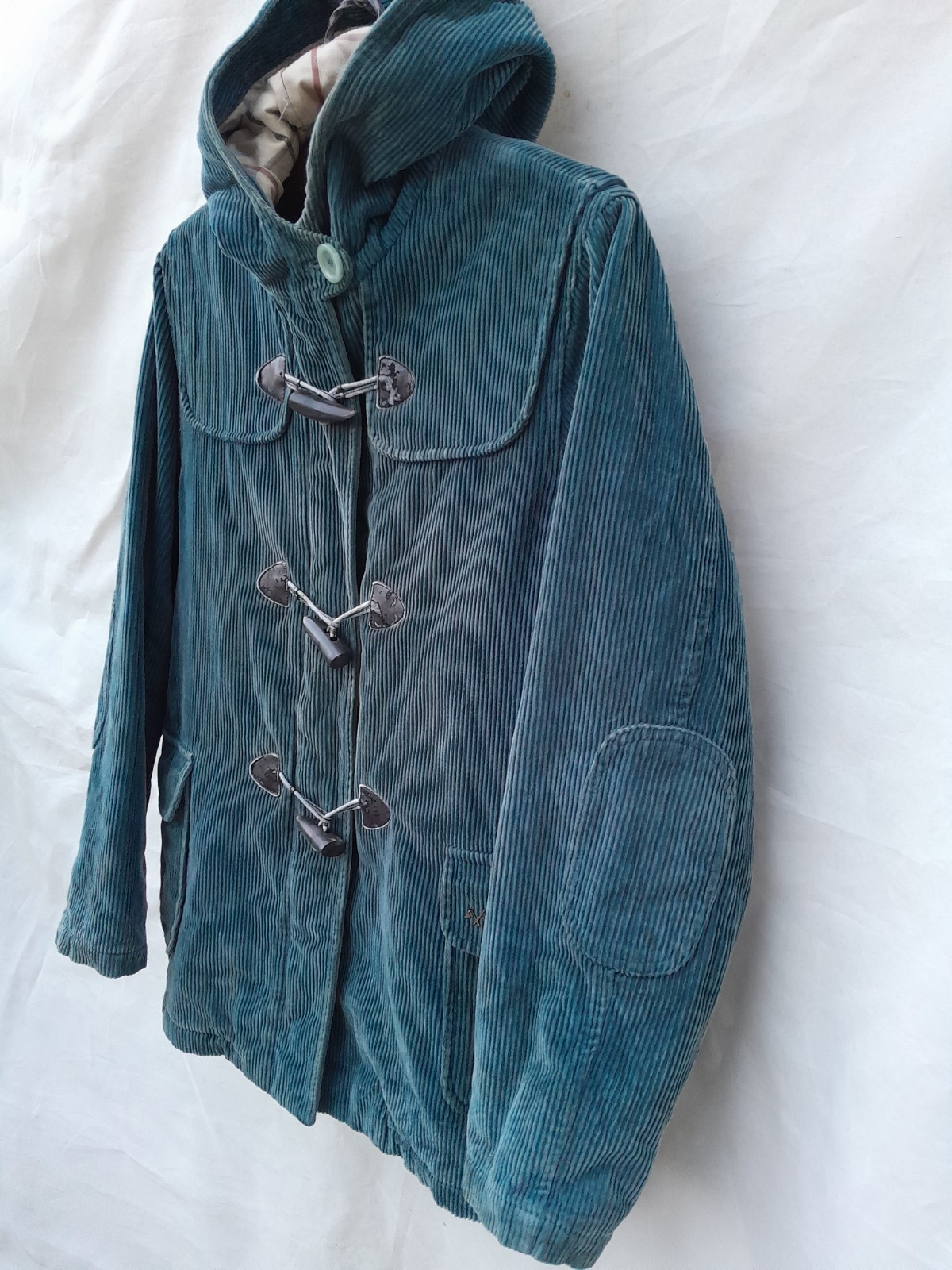 Vintage Thomas Burberry Duffle Coat Womens Large Blue Corduroy Hooded Made Spain image 3