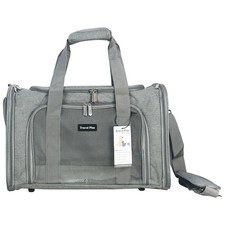 Travel Plus Gray Fabric Cat Carrier Bag Mesh Panels, Shoulder Strap, Cozy Mat