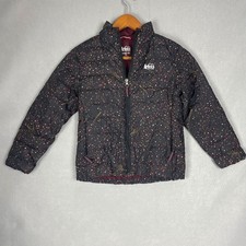 REI Co Op Kids Down Puffer Jacket Black Star Print Full Zip Size Small 8