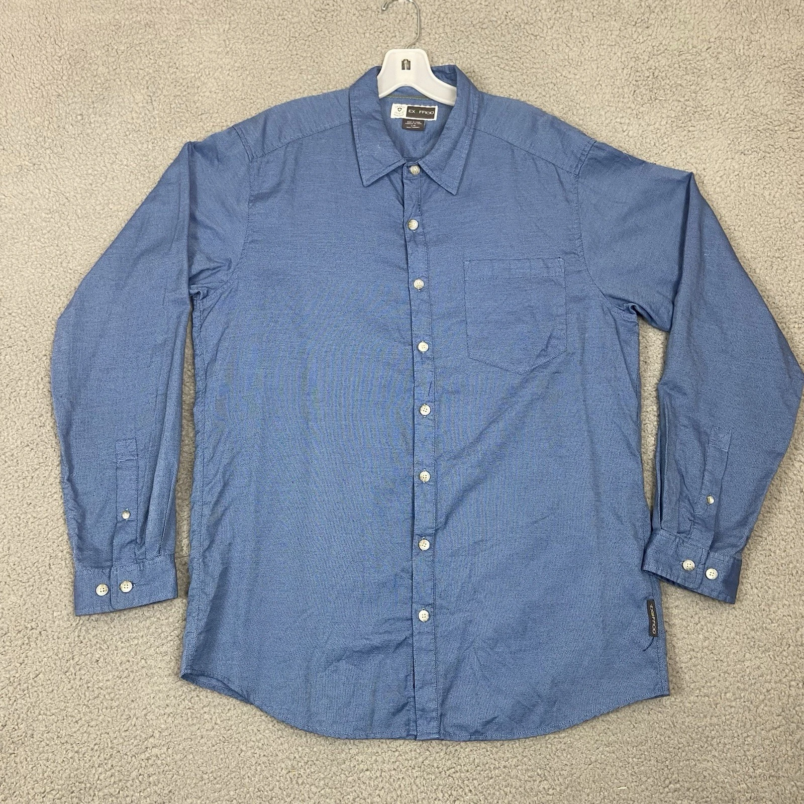 ExOfficio Insect Shield Mens L Blue Travel Shirt Long Sleeve Hiking Outdoor