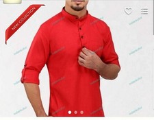 Indian Clothes Kurta Fashion Shirt Mens Long Cotton Top Tonic Solid