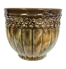 McCoy Pottery 1920's Blended Glaze Large Ribbed Jardiniere Green, Golds, Brown