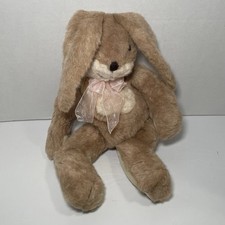 Dakin Light Brown Plush Bunny With Pink Ribbon- 19 Inches- 2001