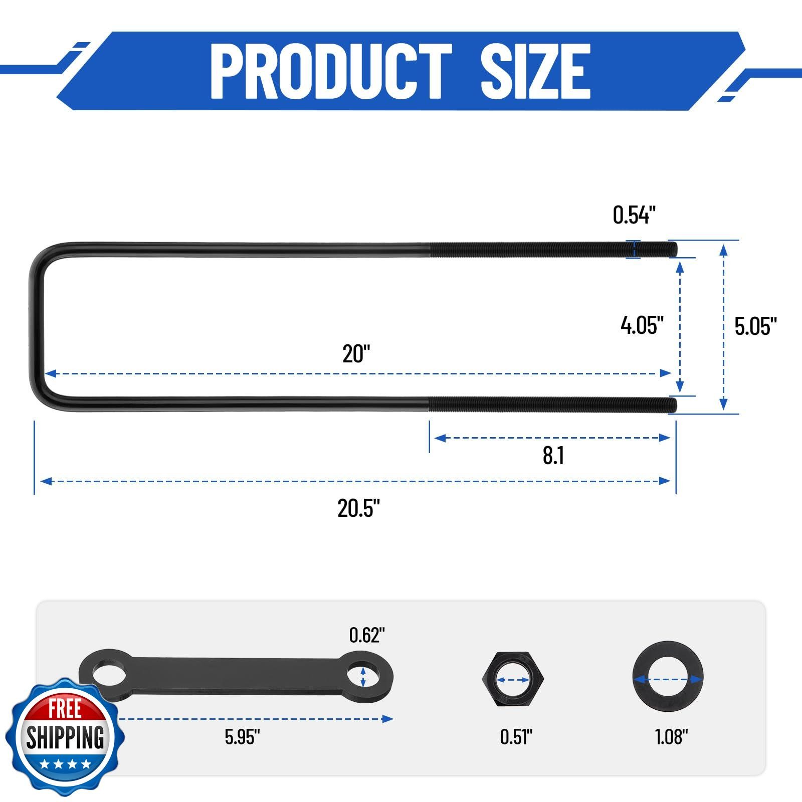 Racewill 20 inch Square Bend U-Bolt Kits, Heavy Duty Steel Square U-Bolts wit