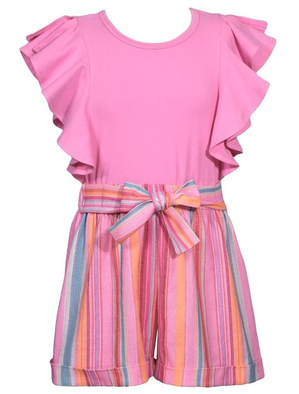 NEW Bonnie Jean Girls Size 10 "PINK & ORANGE MULTI-STRIPE" Bag Shorts Romper NWT