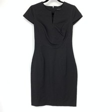 Banana Republic Sheath Suiting Dress Womens Size 2 Cap Sleeve Split Neck Black
