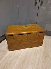 ANTIQUE OAK STORAGE BOX GREAT QUALITY, BRASS SIDE HANDLES, 21"L X 11"Hx 12"D 