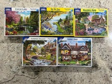 Lot of 5 White Mountain 1000 Piece Puzzles Pond Lake Summer Village Forest Read