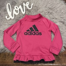 Adidas Girls Sweatshirt Athletic Pink Glitter Ruffle Hem Size 6 Snap Closure