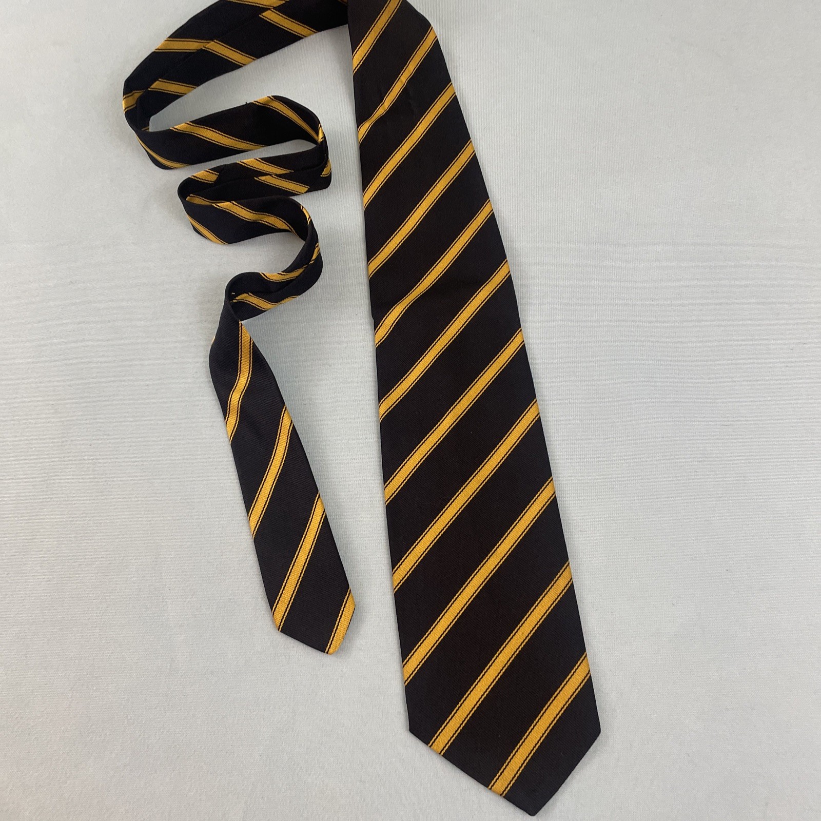 Vtg 70s Tie Hills Cashmere House Necktie Terylene Poly MCM Stripe Yellow 3.8x55 image 5