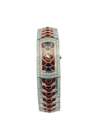 18K White Gold Mauboussin Sultan of Brunei Diamond, Coral & Amethyst Dial Watch