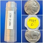 1937-D Buffalo Nickel Rolls. All Readable Dates!  40 Nickels, $2 Face!