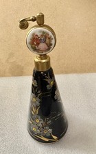 Vintage Black Glass Perfume Atomizer With romantic Scene