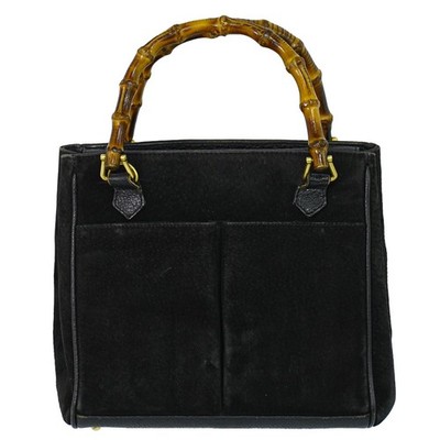 GUCCI Bamboo Suede Handtasche Schwarz Gold