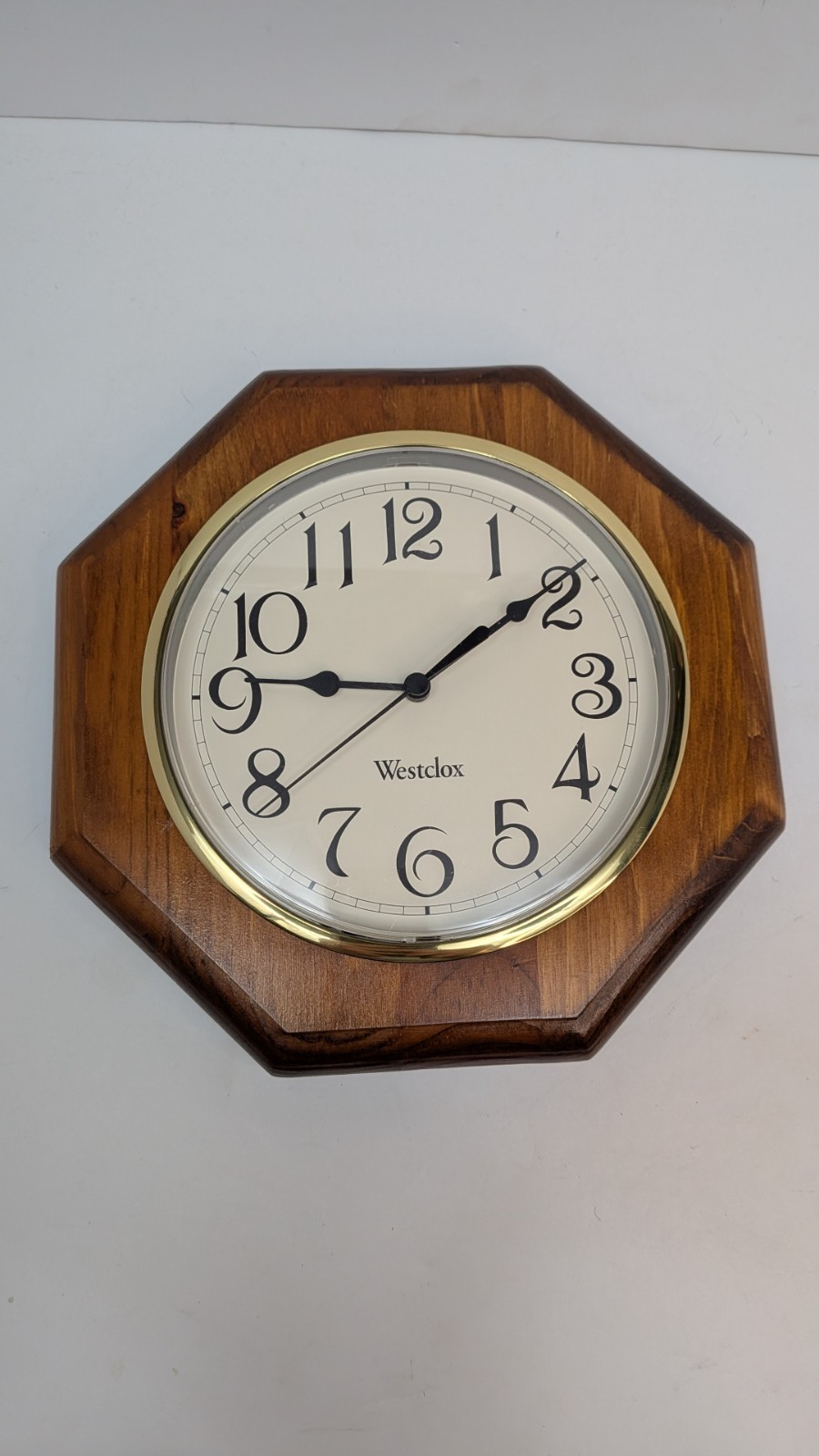 Vintage Westclox Octagon Wooden Wall Clock Quartz Battery Operated 11.5 Inch