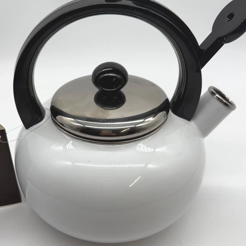 Hervidor de agua COPCO de 2,5 cuartos de galón de esmalte blanco con mango negro Foto 4 de 4